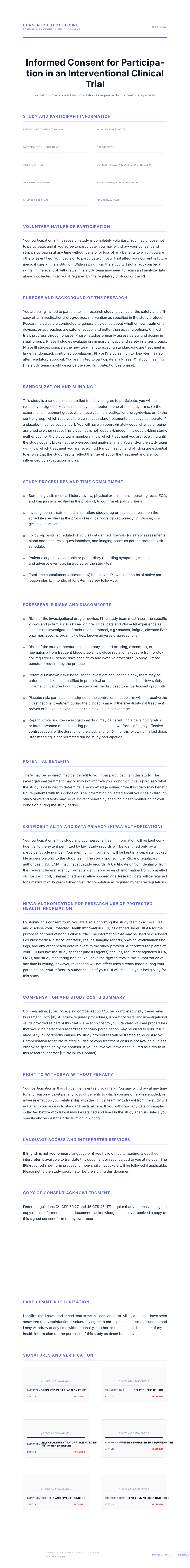 Professional medical consent form template for Clinical Trial Participation