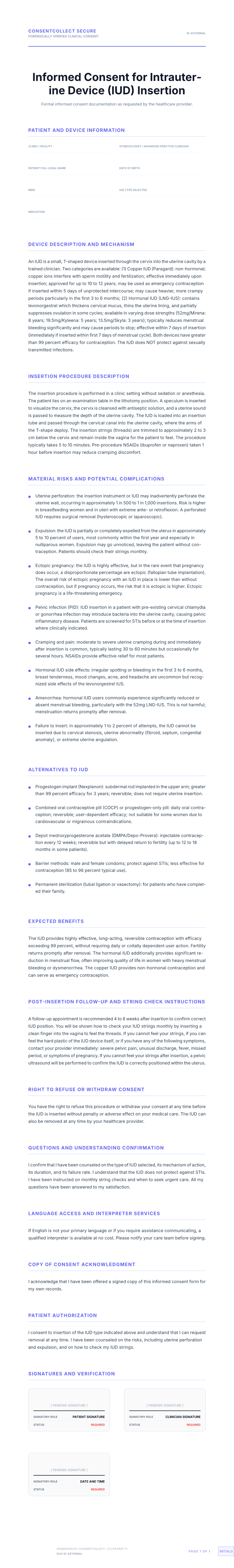 Professional medical consent form template for IUD Insertion