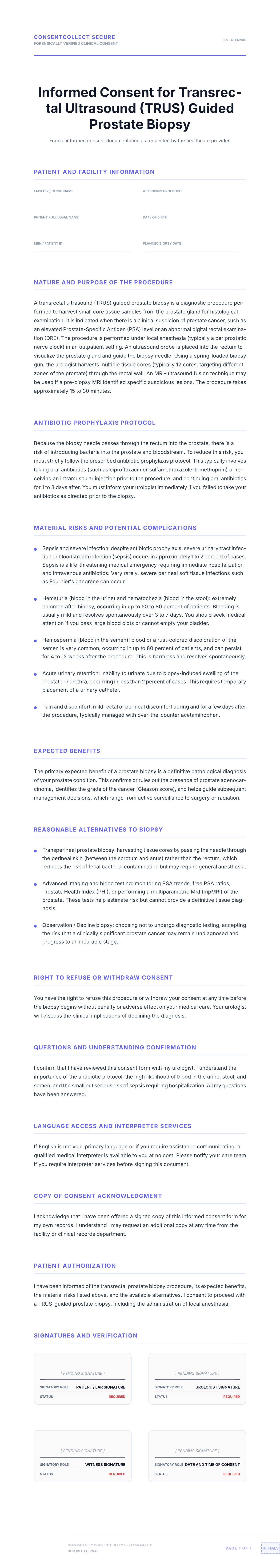 Professional medical consent form template for Prostate Biopsy