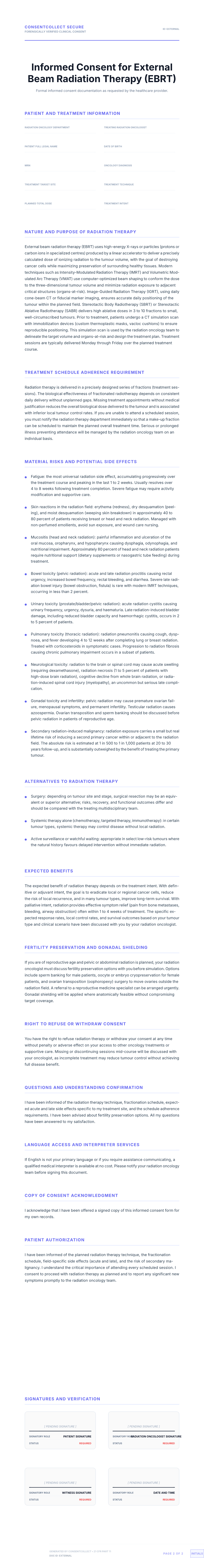Professional medical consent form template for Radiation Therapy