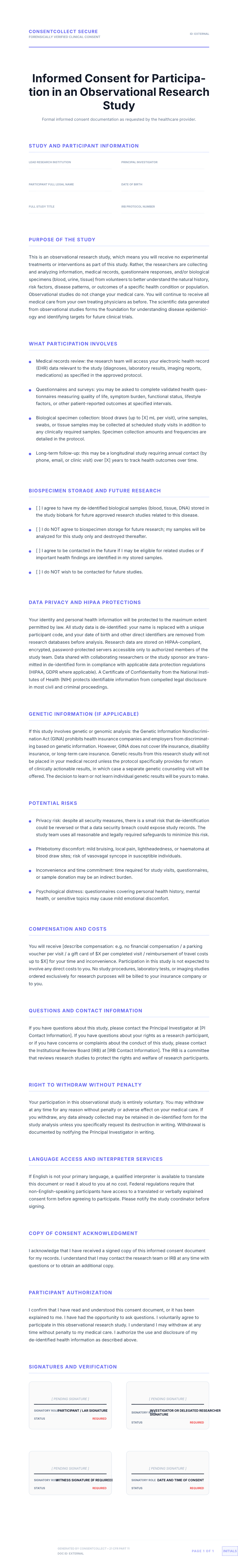 Professional medical consent form template for Research Study Informed Consent