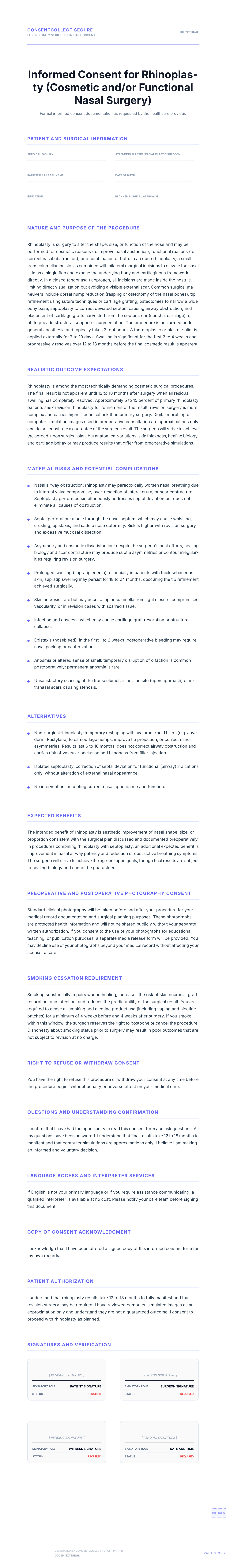 Professional medical consent form template for Rhinoplasty